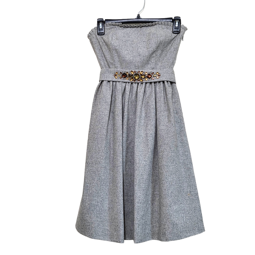Banana Republic Gray Strapless Dress with Embellished Belt